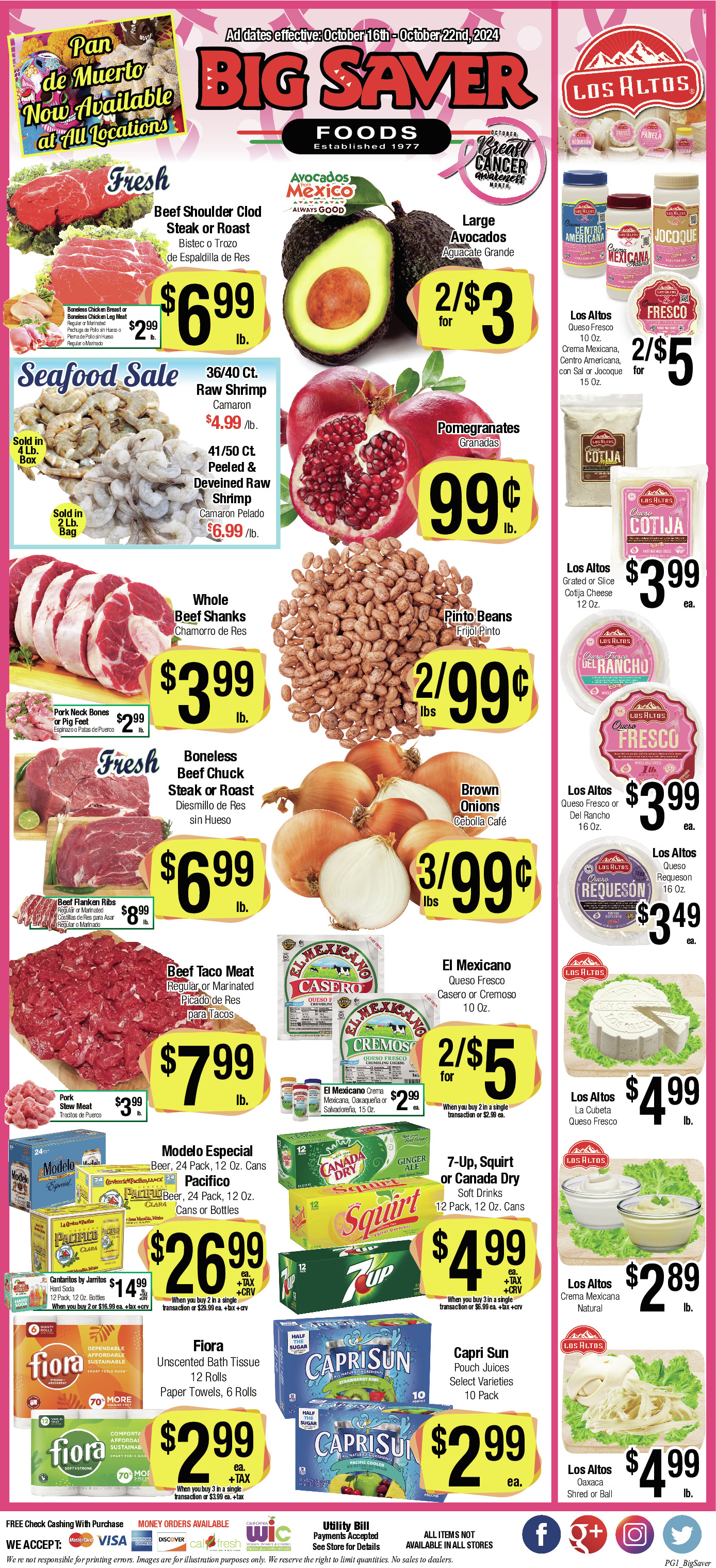 Big Saver Food Weekly AD 1 Page. valid thruogh 10/16/2024 - 10/22/2024