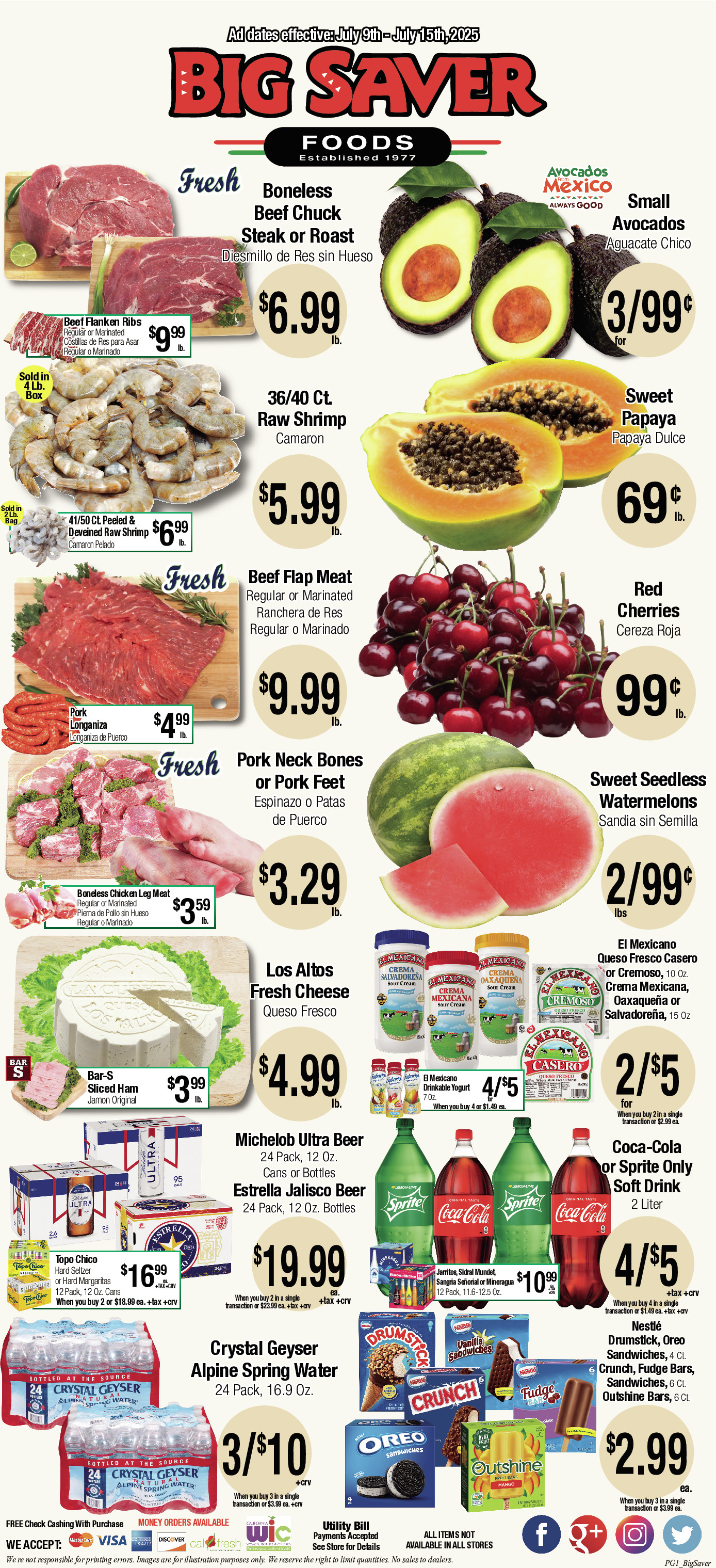 Big Saver Food Weekly AD 1 Page. valid thruogh 07/09/2025 - 07/15/2025
