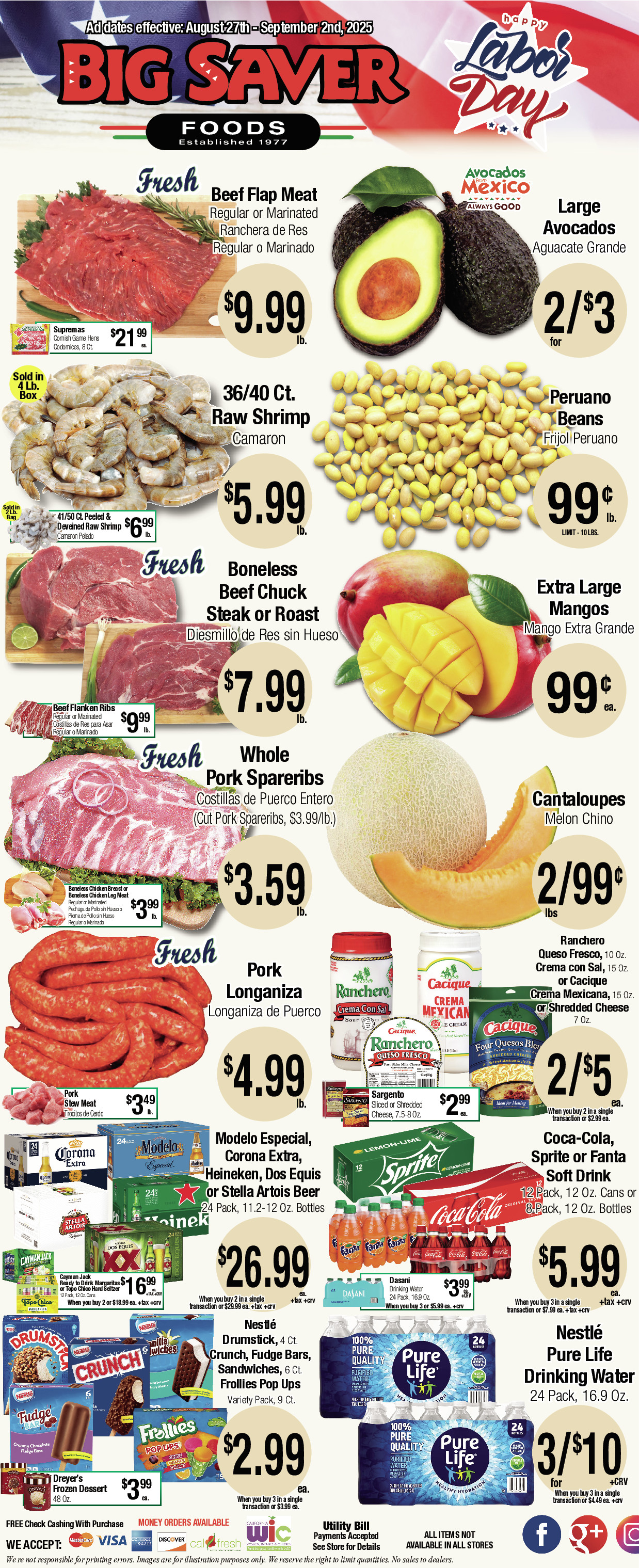 Big Saver Food Weekly AD 1 Page. valid thruogh 08/27/2025 - 09/02/2025