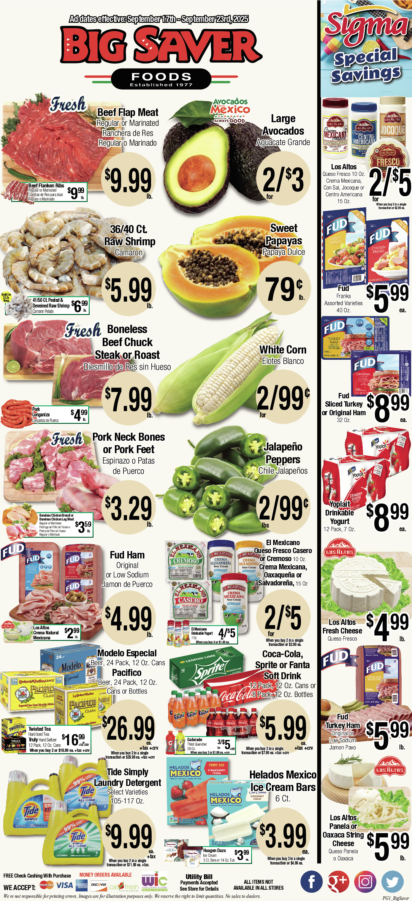 Big Saver Food Weekly AD 1 Page. valid thruogh 09/17/2025 - 09/23/2025