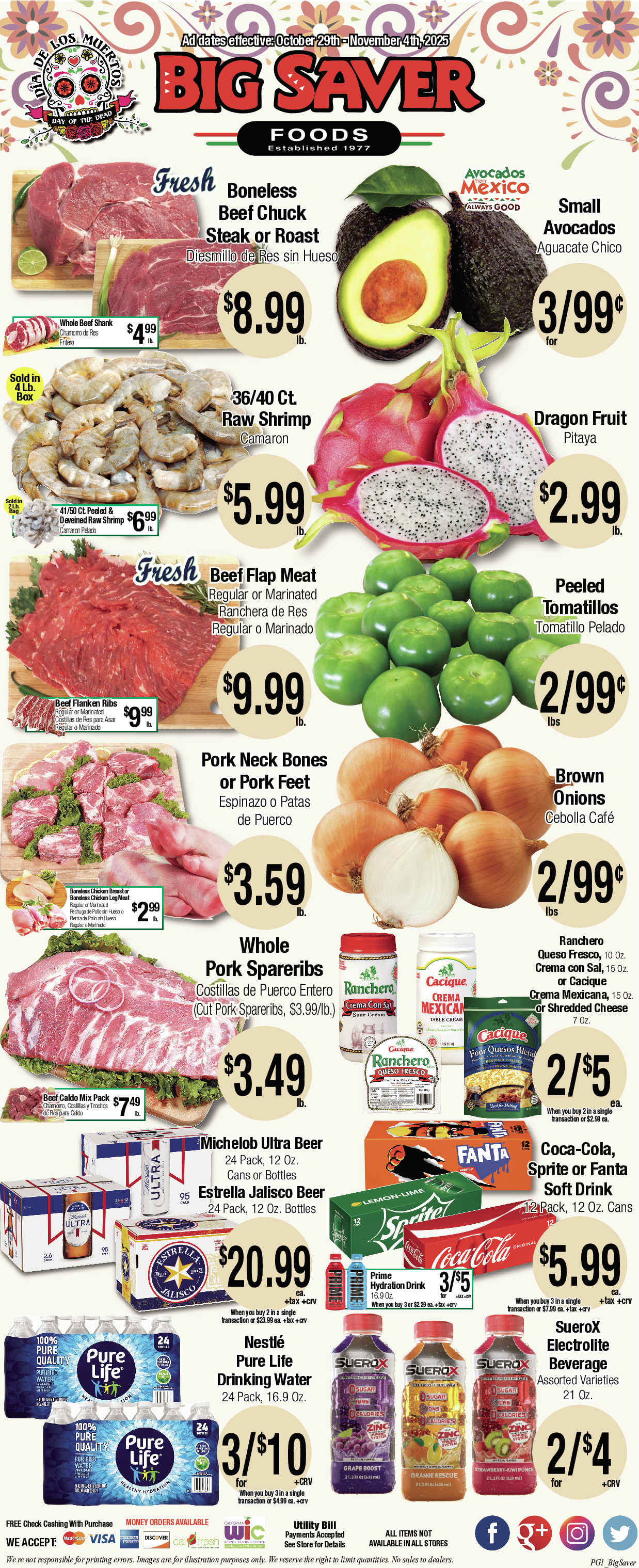Big Saver Food Weekly AD 1 Page. valid thruogh 10/29/2025 - 11/04/2025