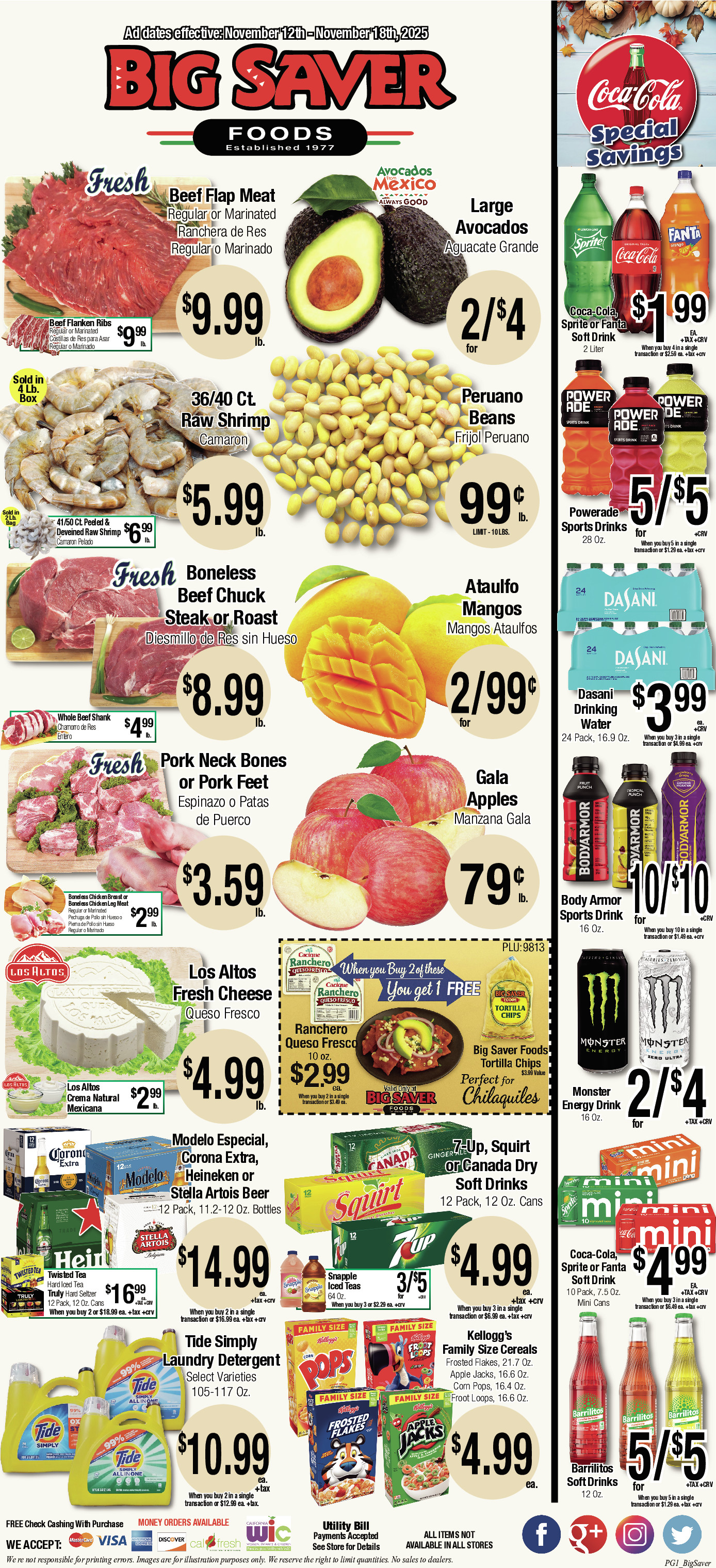 Big Saver Food Weekly AD 1 Page. valid thruogh 11/12/2025 - 11/18/2025