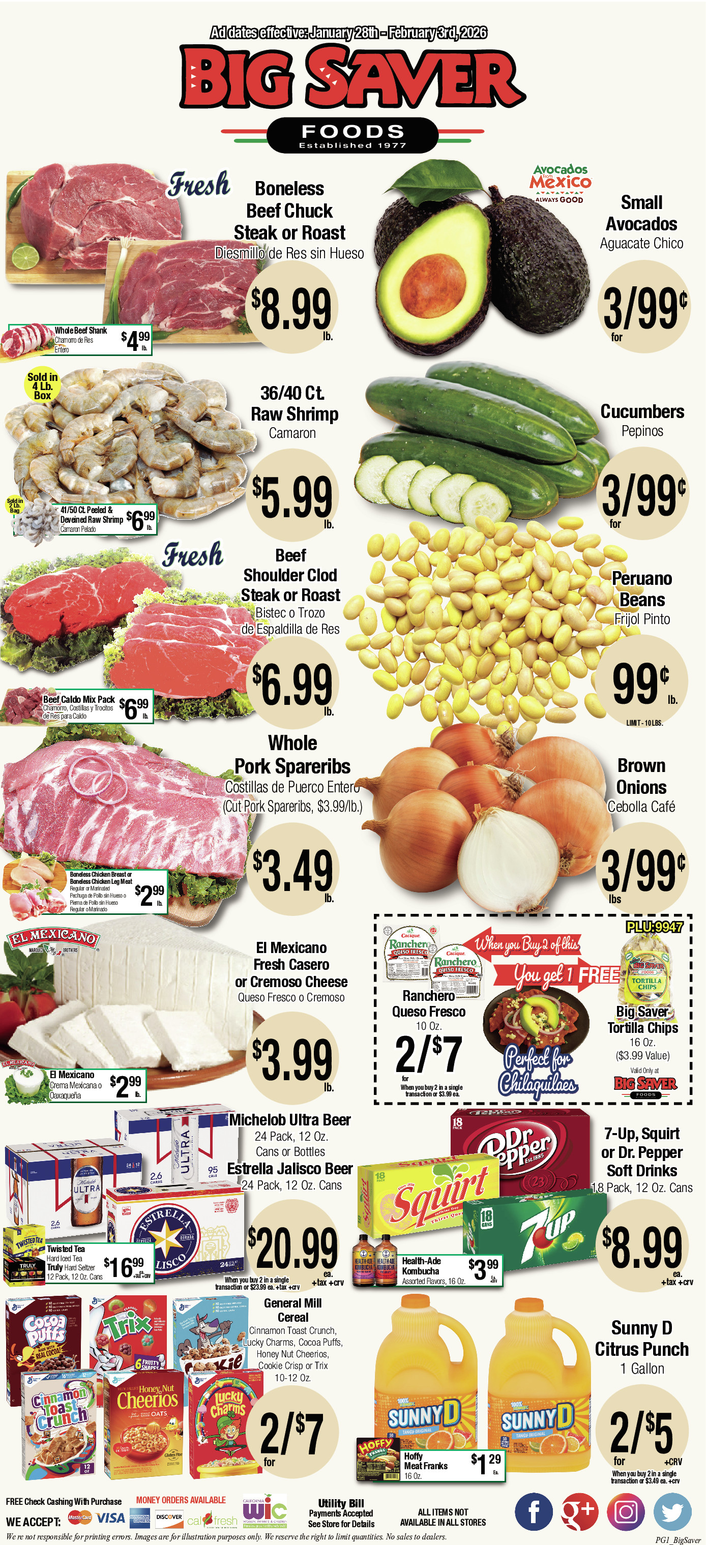 Big Saver Food Weekly AD 1 Page. valid thruogh 01/28/2026 - 02/03/2026