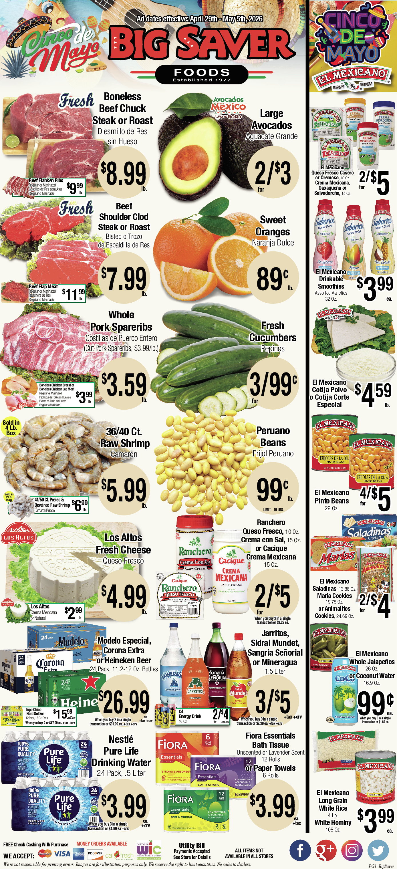 Big Saver Food Weekly AD 1 Page. valid thruogh 04/29/2026 - 05/05/2026