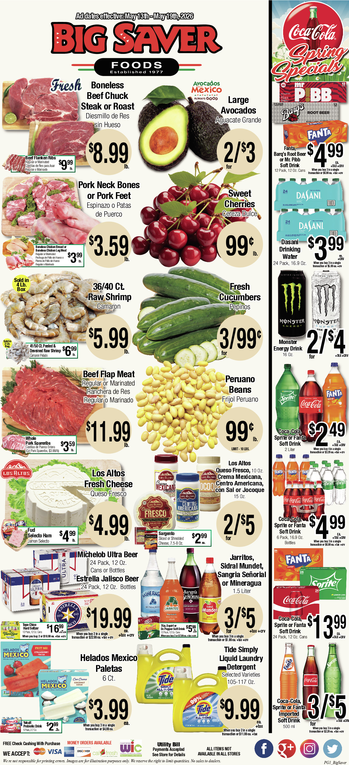 Big Saver Food Weekly AD 1 Page. valid thruogh 05/13/2026 - 05/19/2026