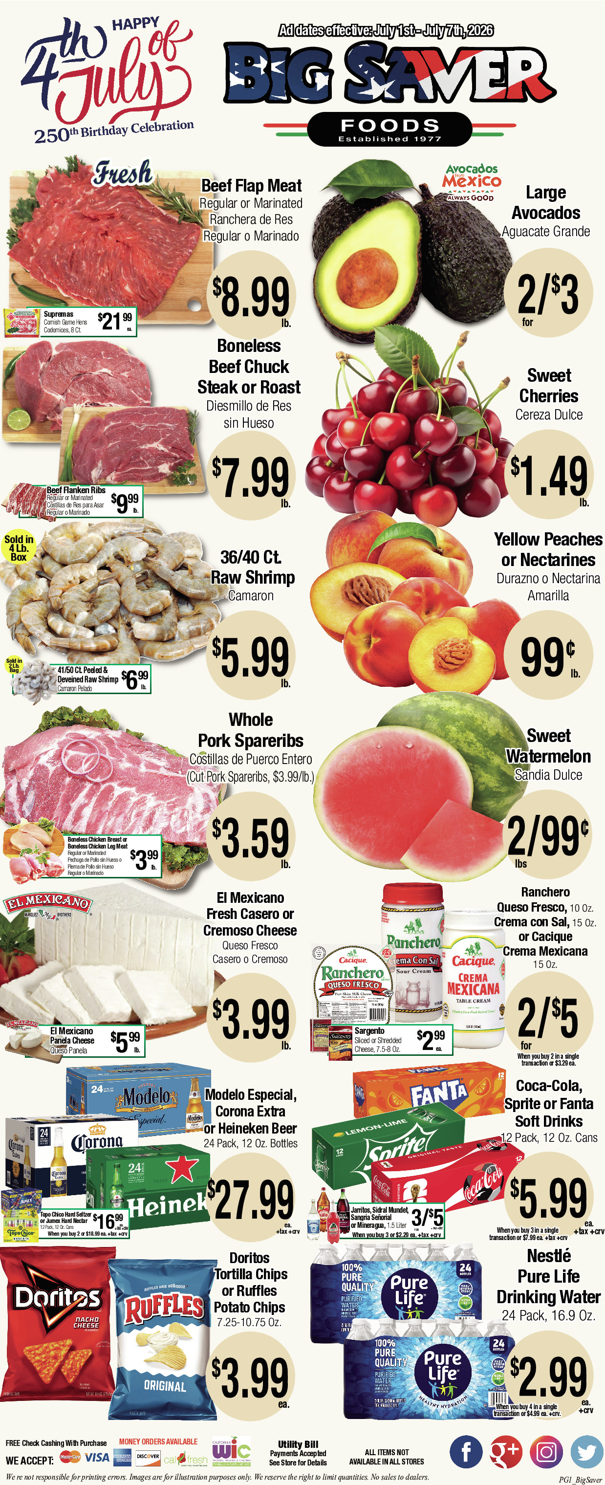 Big Saver Food Weekly AD 1 Page. valid thruogh 07/01/2026 - 07/07/2026