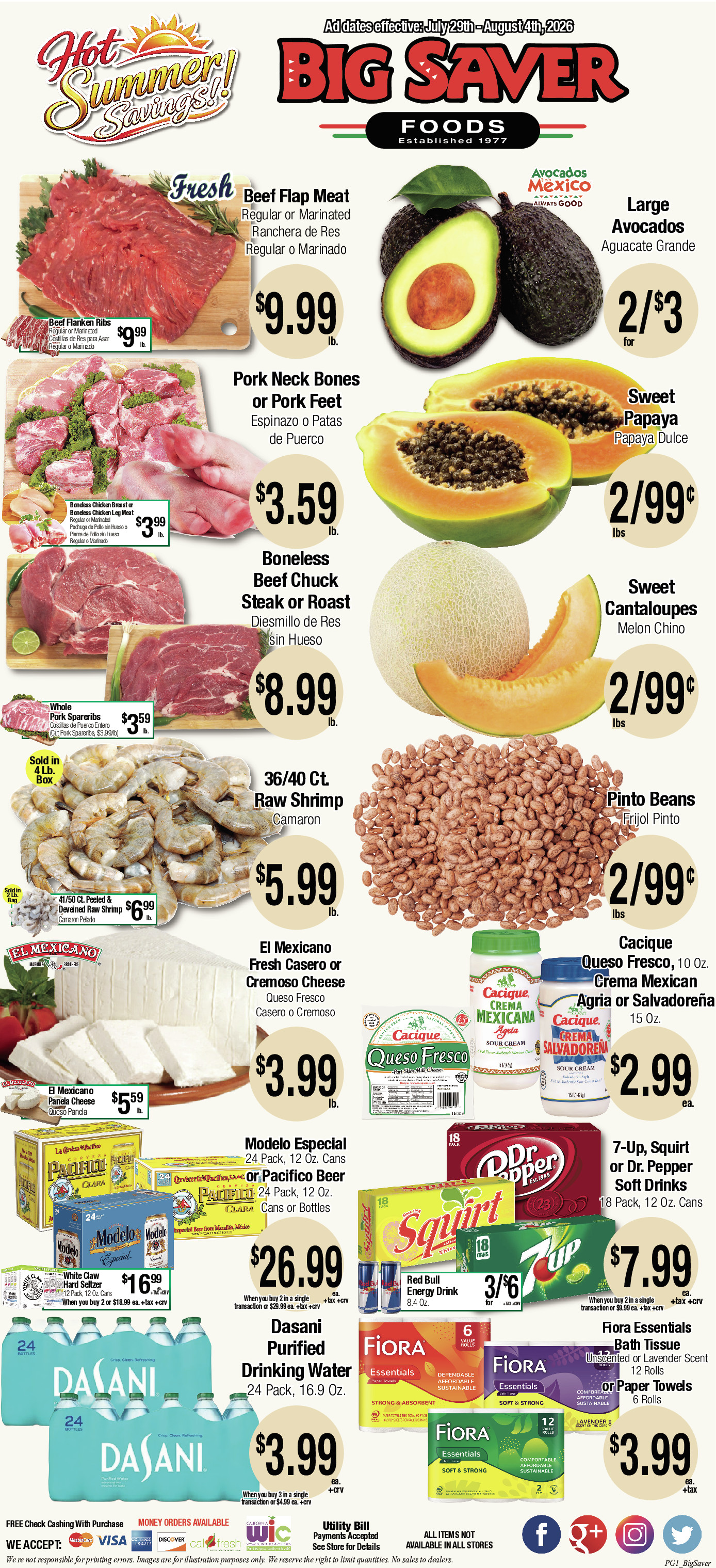Big Saver Food Weekly AD 1 Page. valid thruogh 07/29/2026 - 08/04/2026