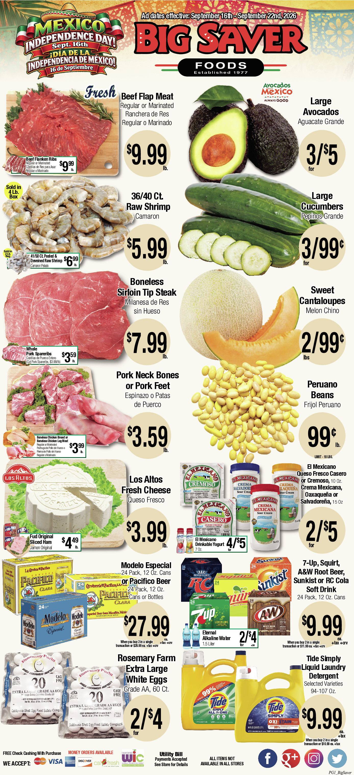Big Saver Food Weekly AD 1 Page. valid thruogh 09/16/2026 - 09/22/2026